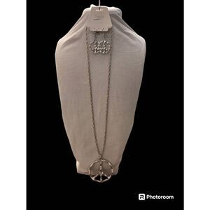 Sophia Collection Silver Tone Peace Sign Earrings & Necklace Set